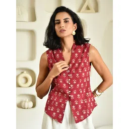 Zenava by Myntra Women Floral Print Mandarin Collar Cotton Top-image-40