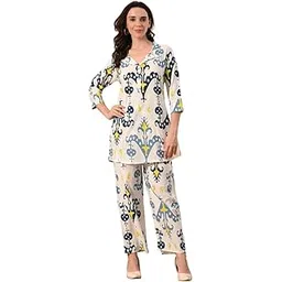 Women's Printed Rayon Co-ord Set, V-Neck Tunic with Palazzo Pants-image-49