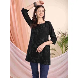 Kalavrund Creation Floral Embroidered Boat Neck Kurti-picture-23