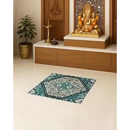 Kaleen India Ethnic Mandir Pooja Aasan ? Vibrant Printed Green Foldable Prayer Mat, Lightweight, Easy to Carry & Store Bag, Hand-Washable, Traditional Motifs with Anti-Skid Backing, 16x16 Inch-picture-12