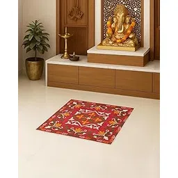 Kaleen India Ethnic Mandir Pooja Aasan ? Vibrant Printed Red Foldable Prayer Mat, Lightweight, Easy to Carry & Store Bag, Hand-Washable, Traditional Motifs with Anti-Skid Backing, 16x16 Inch-picture-12