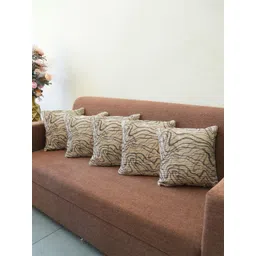 Kaleen India Coffee Brown & Beige Set of 5 Abstract Square Cushion Covers-picture-15