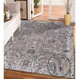 kaleen india Grey Floral Polyester 6' X 9' Machine Made Carpet-picture-11