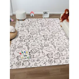 Kaleen India Kids Black Anti-Skid Polyester Doodle Coloring Rugs With Fabric markers-picture-46