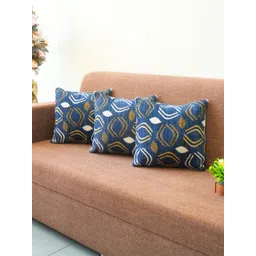 Kaleen India Navy Blue & Brown Set of 3 Abstract Square Cushion Covers-picture-11