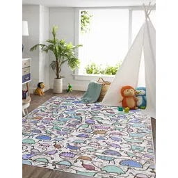Kaleen India Turquoise Blue Geometric Anti-Skid Polyester Carpet-picture-38