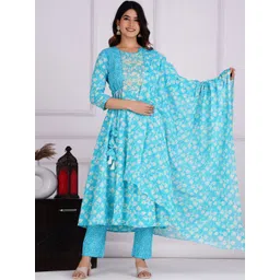 KALINI Abstract Printed Thread Work Pure Cotton Kurta & Trousers With Dupatta-picture-30