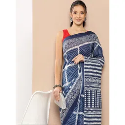 KALINI Ajrak Block Silk Cotton Fusion Block Print Saree-picture-19