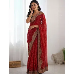 KALINI Bandhani Embroidered Poly Georgette Heavy Work Bandhani Saree-picture-42
