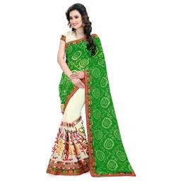 KALINI Bandhani Printed Embroidered Pure Georgette Saree-image-22