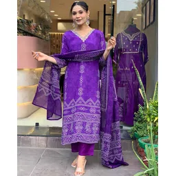 KALINI Bandhani Printed Regular Silk Crepe Straight Kurta with Trousers & Dupatta-picture-17