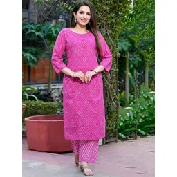KALINI Bandhani Printed Round Neck Regular Pure Cotton Kurta With Palazzos & Dupatta-picture-36