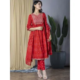 KALINI Bandhani Printed Thread Work Pure Cotton Kurta With Trousers & Dupatta-picture-28