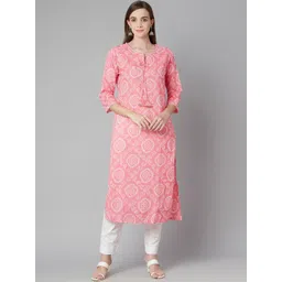 KALINI Bandhani Printed Tie-Up Neck Cotton Straight Kurta-picture-32