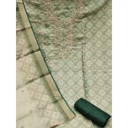 KALINI Beige & Green Embellished Unstitched Dress Material-picture-32