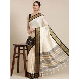 KALINI Black Cotton Blend Checked Sarees-picture-18