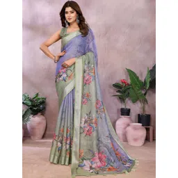 KALINI Blue Printed Linen Blend Jamdani Sarees-picture-42