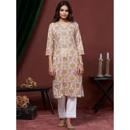 KALINI Botanical Printed V-Neck Kurti-picture-22
