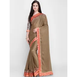 KALINI Brown Solid Poly Crepe Sarees-picture-35