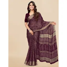 KALINI Burgundy & Beige Batik Printed Chiffon Saree image 1