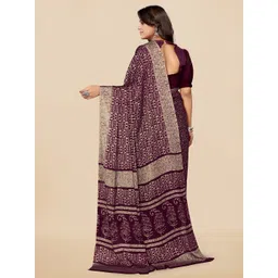 KALINI Burgundy & Beige Batik Printed Chiffon Saree image 2