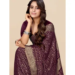 KALINI Burgundy & Beige Batik Printed Chiffon Saree image 3