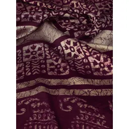 KALINI Burgundy & Beige Batik Printed Chiffon Saree image 4