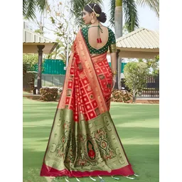 KALINI Checked Woven Design Zari Banarasi Saree image 4