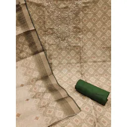 KALINI Cotton Blend Beige Embellished Dress Material-picture-17