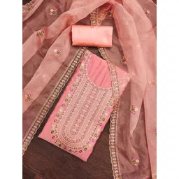 KALINI Cotton Blend Peach Embroidered Dress Material-picture-24