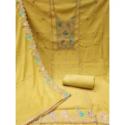 KALINI Cotton Blend Yellow Woven Design Dress Material-picture-30