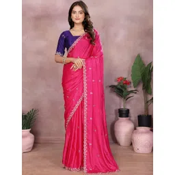 KALINI Embellished Embroidered Saree With Contrast Blouse Piece-picture-28