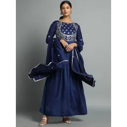 KALINI Embroidered Cotton Gown Ethnic Dress With Dupatta-picture-29