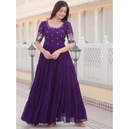 KALINI Embroidered Flared Maxi Ethnic Dress-picture-34