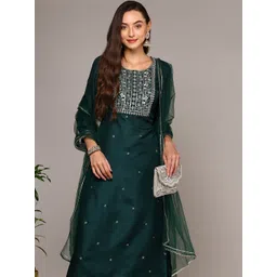 KALINI Embroidered Regular Kurta with Trousers & Dupatta-picture-23