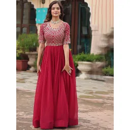 KALINI Embroidered Sequined Detail Ethnic Maxi Dresses-picture-13