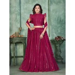 KALINI Embroidered Sequinned Georgette Semi-Stitched Lehenga & Blouse With Dupatta-picture-27