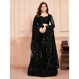 KALINI Embroidered Sequinned Semi-Stitched Lehenga & Unstitched Blouse With Dupatta-picture-35