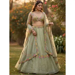 KALINI Embroidered Thread Work Semi-Stitched Lehenga & Blouse With Dupatta-picture-11