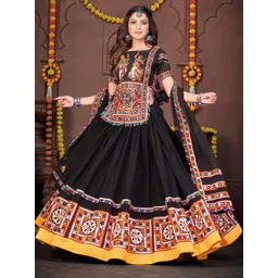 KALINI Embroidered Thread Work Semi-Stitched Lehenga & Unstitched Blouse With Dupatta-picture-11