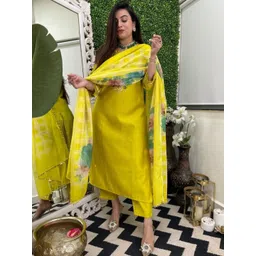 KALINI Embroidered V-Neck Kurta With Trousers & Dupatta-picture-21