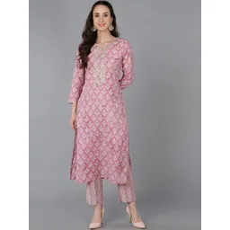 KALINI Embroidered Yoke Design Printed Straight Kurta-image-1