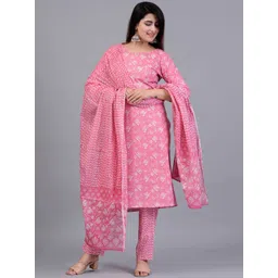 KALINI Ethnic Motif Printed Regular Pure Cotton Kurta With Trousers & Dupatta-picture-28