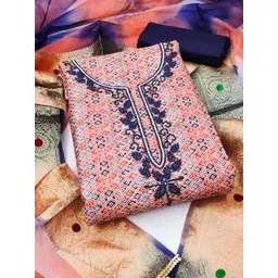 KALINI Ethnic Motifs Beads & Stones Embroidered Pure Cotton Unstitched Dress Material-picture-38