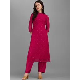 KALINI Ethnic Motifs Embellished Straight Sequinned Kurta with Trousers-picture-10