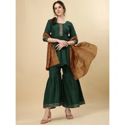 KALINI Ethnic Motifs Embroidered Gotta Patti Kurti With Sharara & Dupatta-image-41