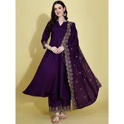 KALINI Ethnic Motifs Embroidered Kurta & Palazzos With Dupatta-picture-25