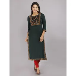 KALINI Ethnic Motifs Embroidered Mirror Work Straight Kurta-image-38