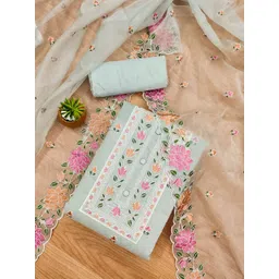 KALINI Ethnic Motifs Embroidered Organza Unstitched Dress Material-image-32