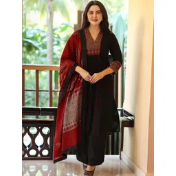 KALINI Ethnic Motifs Embroidered Panelled V-Neck Thread Work Kurta with Trousers & Dupatta-picture-33